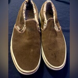 Vans Brown Suede Slip-On Loafers with Fleece Lining